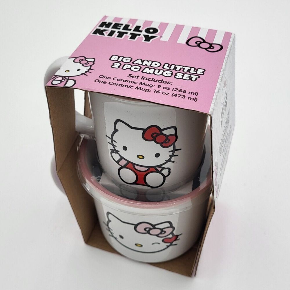 Hello Kitty‎ 2 Piece White Ceramic Mug Set Big 16oz & Little 9oz